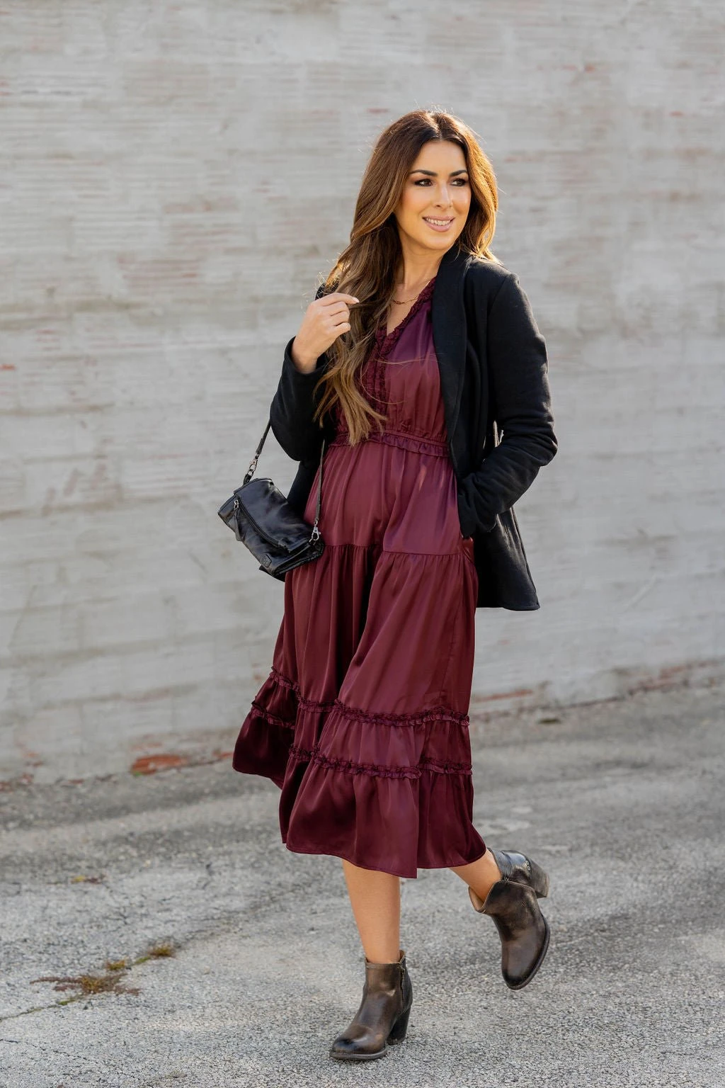 Ruffle Accented Long Sleeve Midi Dress 7 Ruffle Accented Long Sleeve Midi Dress - Image 7