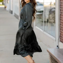 Ruffle Accented Long Sleeve Midi Dress 32 Ruffle Accented Long Sleeve Midi Dress -Women's Clothing Store ruffle accented long sleeve midi dress 415350