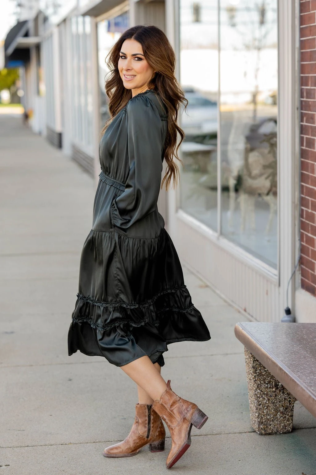 Ruffle Accented Long Sleeve Midi Dress 13 Ruffle Accented Long Sleeve Midi Dress - Image 13