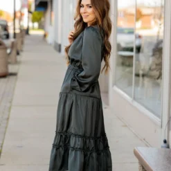 Ruffle Accented Long Sleeve Midi Dress 36 Ruffle Accented Long Sleeve Midi Dress -Women's Clothing Store ruffle accented long sleeve midi dress 508127