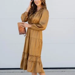 Ruffle Accented Long Sleeve Midi Dress 28 Ruffle Accented Long Sleeve Midi Dress -Women's Clothing Store ruffle accented long sleeve midi dress 545777