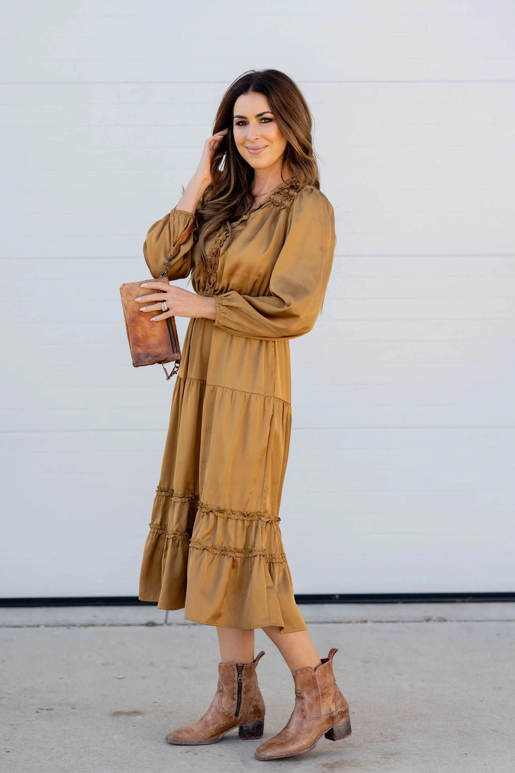 Ruffle Accented Long Sleeve Midi Dress 9 Ruffle Accented Long Sleeve Midi Dress - Image 9