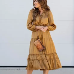 Ruffle Accented Long Sleeve Midi Dress 27 Ruffle Accented Long Sleeve Midi Dress -Women's Clothing Store ruffle accented long sleeve midi dress 998804