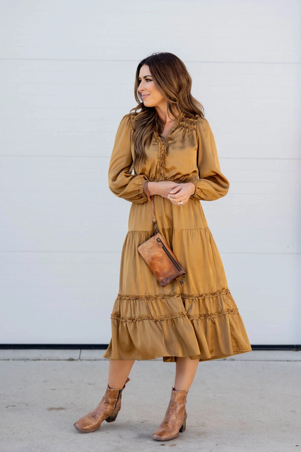 Ruffle Accented Long Sleeve Midi Dress 8 Ruffle Accented Long Sleeve Midi Dress - Image 8