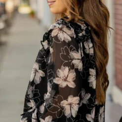 Sheer Floral Flutter Shoulder Blouse -Women's Clothing Store sheer floral flutter shoulder blouse 260294