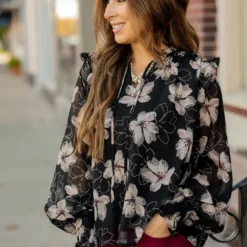 Sheer Floral Flutter Shoulder Blouse -Women's Clothing Store sheer floral flutter shoulder blouse 802872