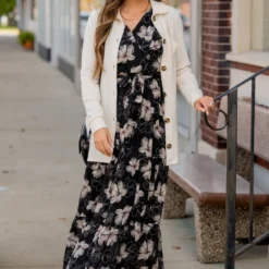 Sheer Floral Tie Waist Maxi Dress