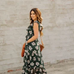 Sheer Floral Tie Waist Maxi Dress -Women's Clothing Store sheer floral tie waist maxi dress 544995