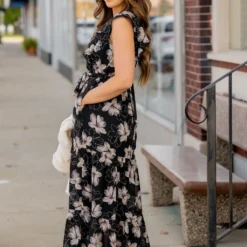 Sheer Floral Tie Waist Maxi Dress -Women's Clothing Store sheer floral tie waist maxi dress 994441