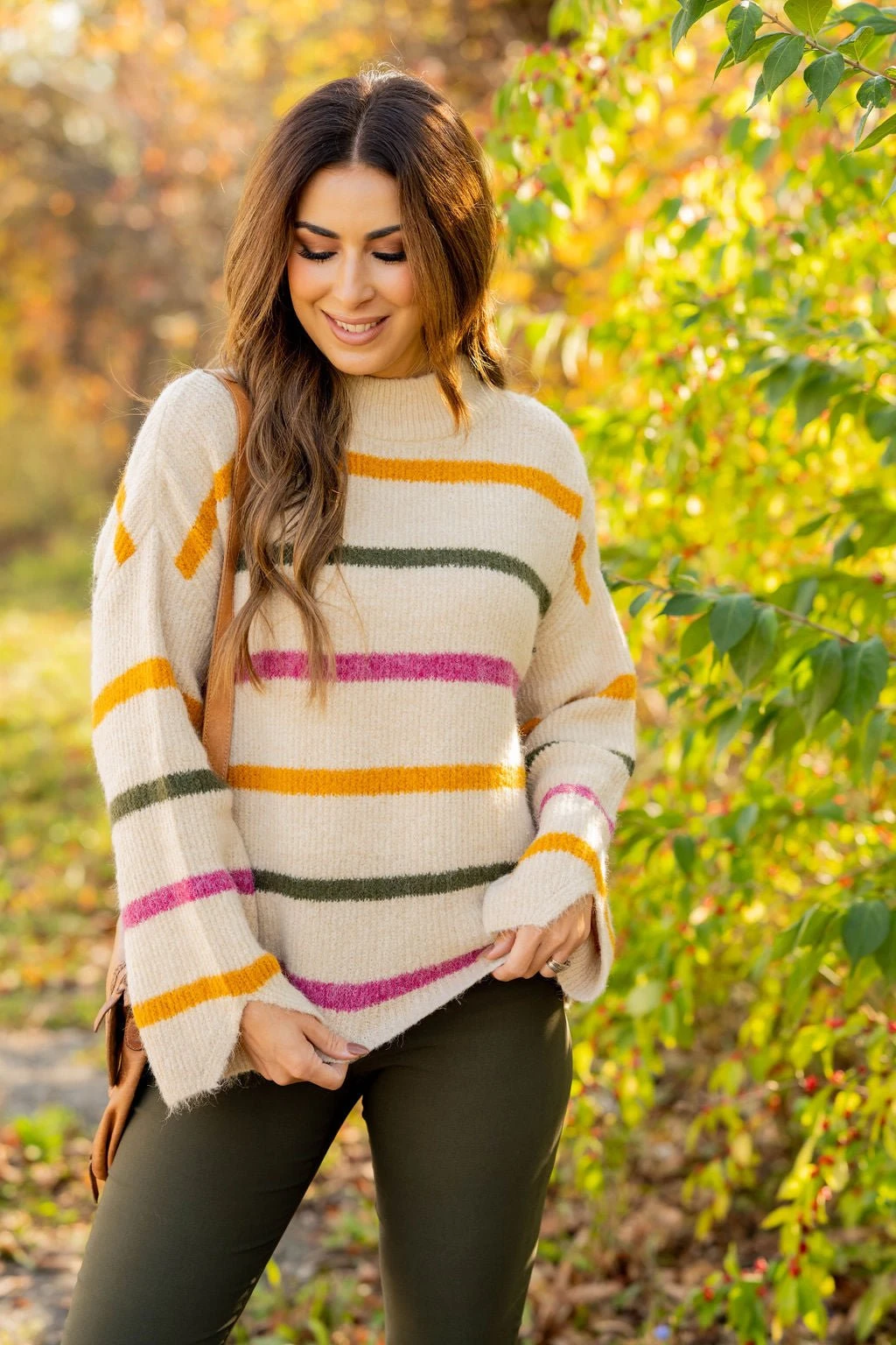 Striped Wide Sleeve Mock Neck Sweater 1 Striped Wide Sleeve Mock Neck Sweater