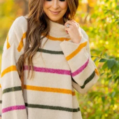 Striped Wide Sleeve Mock Neck Sweater 17 Striped Wide Sleeve Mock Neck Sweater -Women's Clothing Store striped wide sleeve mock neck sweater 328121