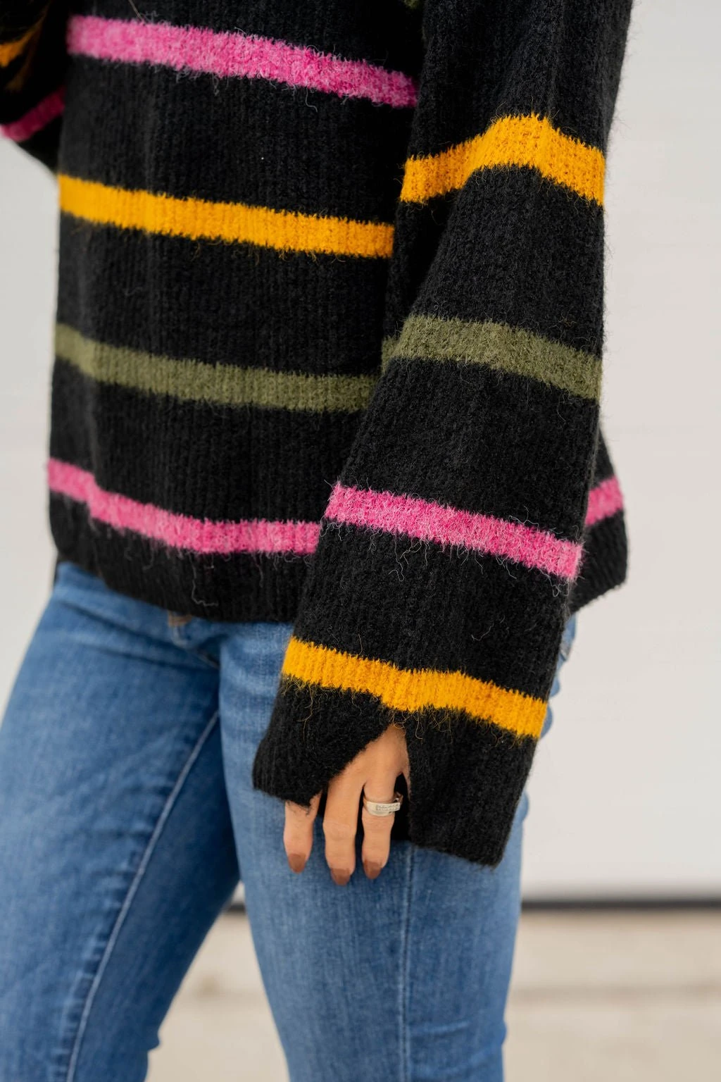Striped Wide Sleeve Mock Neck Sweater 3 Striped Wide Sleeve Mock Neck Sweater - Image 3