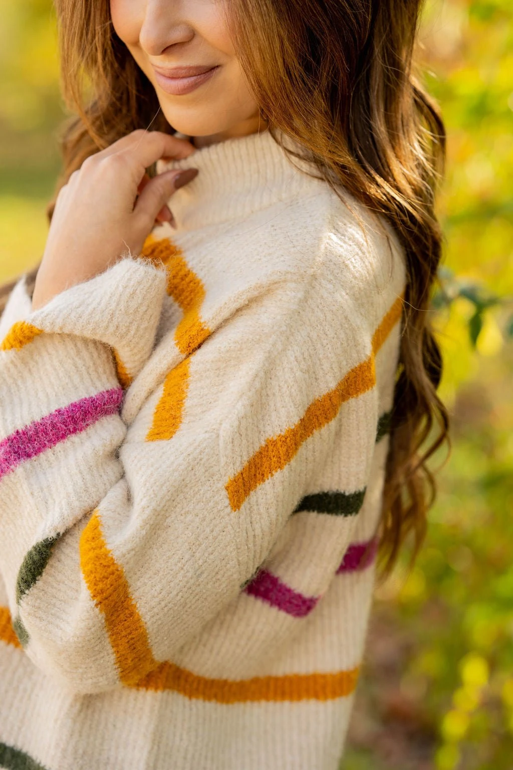 Striped Wide Sleeve Mock Neck Sweater 10 Striped Wide Sleeve Mock Neck Sweater - Image 10