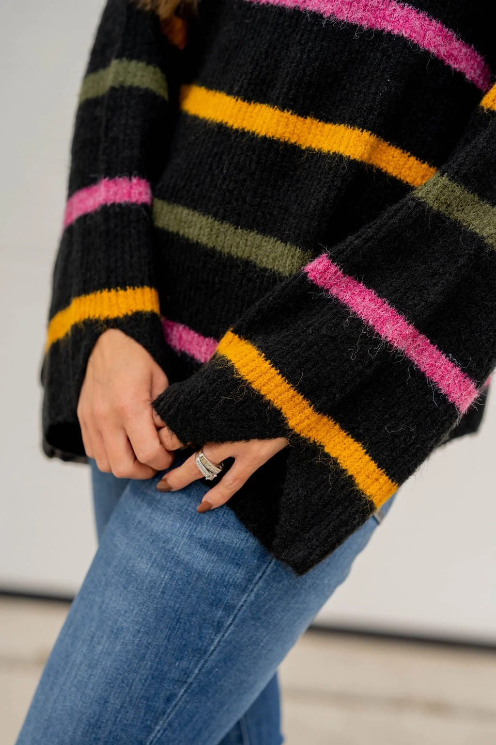 Striped Wide Sleeve Mock Neck Sweater 6 Striped Wide Sleeve Mock Neck Sweater - Image 6