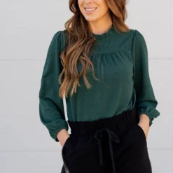 Subtle Textured Cinched Trim Blouse