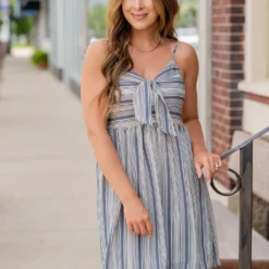 Mixed Stripes Tie Front Tank Dress