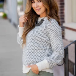 Diamond Stitched Ribbed Trim Sweater -Women's Clothing Store untitled 0021 19efd0f0 eb2e 43c1 b2d8 efddaad6ed60