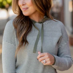 Thin Scalloped Stripes Hoodie -Women's Clothing Store untitled 0026