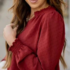 Stitched Dots Cinched V Blouse -Women's Clothing Store untitled 0032