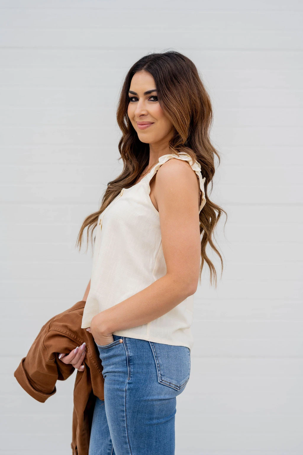 Button Accented Ruched Strap Tank 14 Button Accented Ruched Strap Tank - Image 14