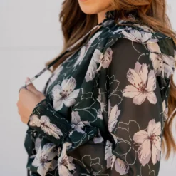 Sheer Floral Flutter Shoulder Blouse -Women's Clothing Store untitled 0115 730580