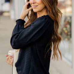 Stitched Dots Cinched V Blouse -Women's Clothing Store untitled 0117