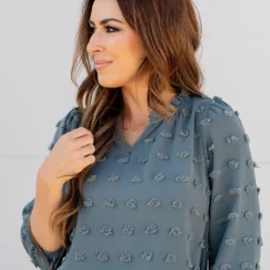 Textured Dot 3/4 Sleeve V Blouse 38 Textured Dot 3/4 Sleeve V Blouse -Women's Clothing Store untitled 0139 182421