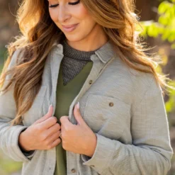 Heathered Ribs Shacket -Women's Clothing Store untitled 0158 dd754398 dbeb 42e4 a0b2 b761a054fa24