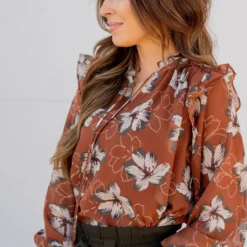Sheer Floral Flutter Shoulder Blouse -Women's Clothing Store untitled 0176 409017