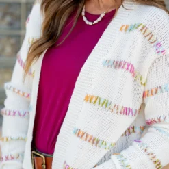 Multi Color Stitch Accented Cardigan 38 Multi Color Stitch Accented Cardigan -Women's Clothing Store untitled 0193
