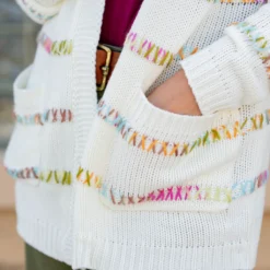 Multi Color Stitch Accented Cardigan 33 Multi Color Stitch Accented Cardigan -Women's Clothing Store untitled 0200
