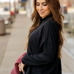 Waffled Mock Neck Sweater Tee -Women's Clothing Store untitled 0210