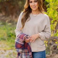 Textured Solid Trim Sweatshirt