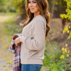 Textured Solid Trim Sweatshirt -Women's Clothing Store untitled 0219