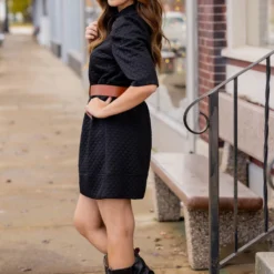 Bold Textured 3/4 Sleeve Dress -Women's Clothing Store untitled 0274