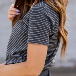 Striped Ribbed Collar Tee -Women's Clothing Store untitled 0321 788df0f3 447c 4e29 8e60 7d695d91beb6
