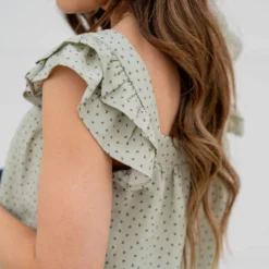 Specked Dual Flutter Trim Blouse -Women's Clothing Store untitled 0353