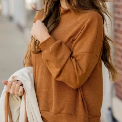 Waffled Mock Neck Sweater Tee -Women's Clothing Store untitled 0358