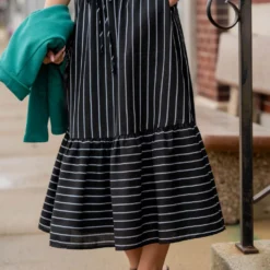 Mixed Stripes Ruffle Bottom Midi Skirt -Women's Clothing Store untitled 0360 d32f6315 a122 4a4b 8729 00aa6fc454a3