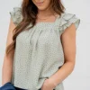 Specked Dual Flutter Trim Blouse