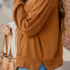 Waffled Mock Neck Sweater Tee -Women's Clothing Store untitled 0365