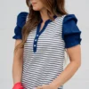 Striped Solid Puff Sleeve Tee