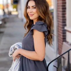 Ruched Ruffle Shoulder Maxi Dress -Women's Clothing Store untitled 0386 a5bdc8df 388b 4888 9df1 0295a07ab0d5