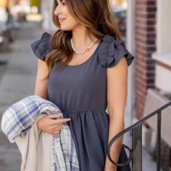 Ruched Ruffle Shoulder Maxi Dress -Women's Clothing Store untitled 0389 4f85cb3c 48dc 4079 9fb4 754160975eb0