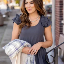 Ruched Ruffle Shoulder Maxi Dress -Women's Clothing Store untitled 0391 50d4e877 e591 4c11 b6f6 9d4ac3d043f1