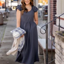 Ruched Ruffle Shoulder Maxi Dress -Women's Clothing Store untitled 0399 b4007542 4f61 4ac4 8954 a8625c05381c