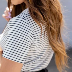 Striped Ribbed Collar Tee -Women's Clothing Store untitled 0410 ab6178f6 d208 436f ba36 c930378d7098