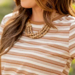 Assorted Stripes Solid Trim Tee -Women's Clothing Store untitled 0441