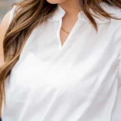 Pleated Ruffle Trim V Tank -Women's Clothing Store untitled 0451