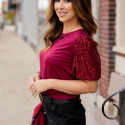 Sequin Puff Sleeve Tee -Women's Clothing Store untitled 0454 d6630f7b 9fff 4a91 b688 9c008eb8e21f